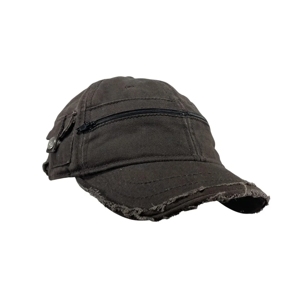 Roxy Hat Cap Strap Back Womens Adjustable Brown Twill Army Logo Zip Pocket